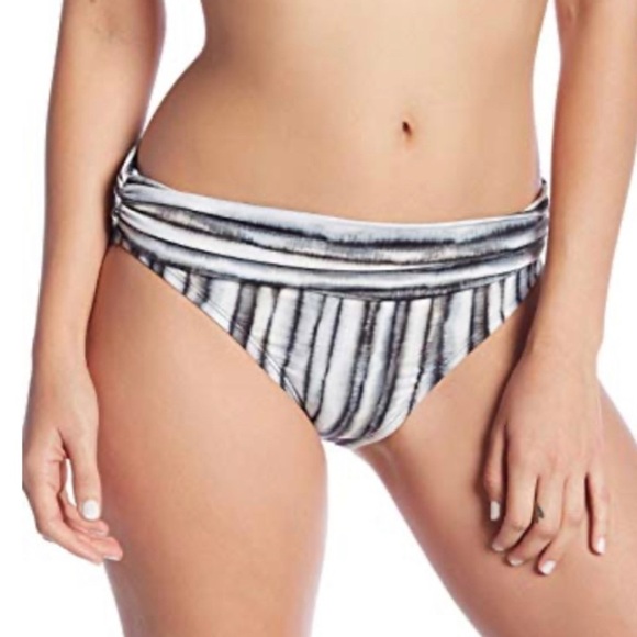 La Blanca Swim Bottoms Women’s Size 16 Fold Over Bikini Grey Black New NWOT - Picture 2 of 8